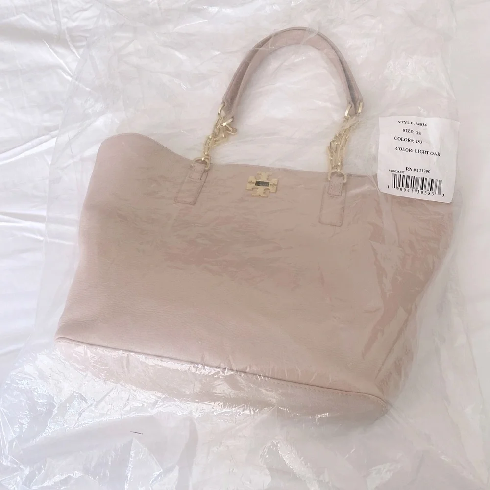 NWT Tory Burch Light Oak Pebbled Leather Mercer Tote 34034
